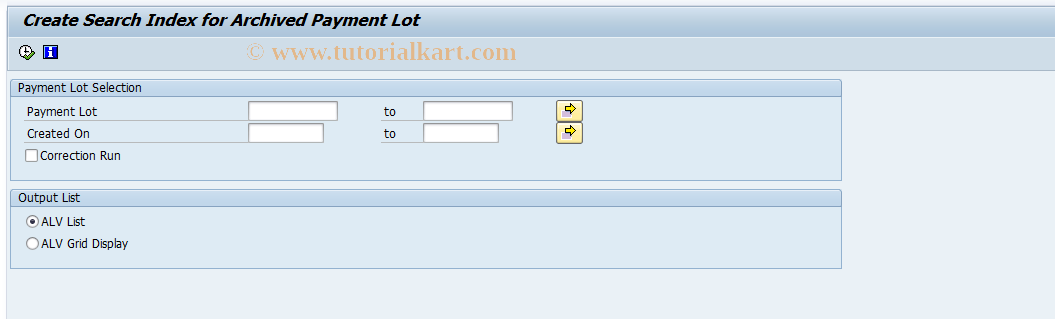 SAP TCode FP05ARC - Create Archive Index for Payment Lot