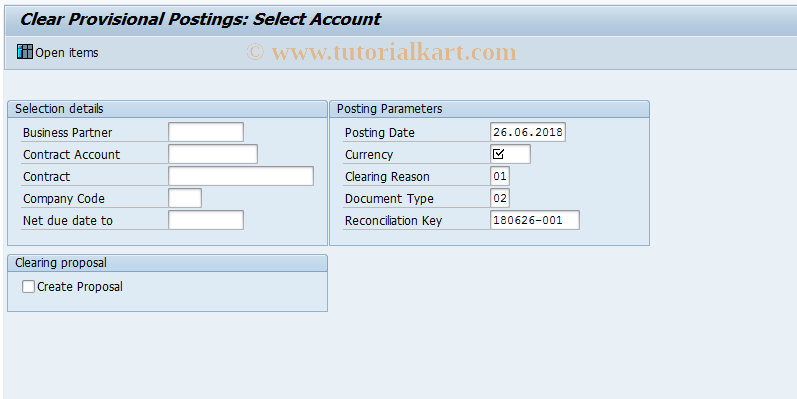 SAP TCode FP06LG - Clearing of Provisional Postings