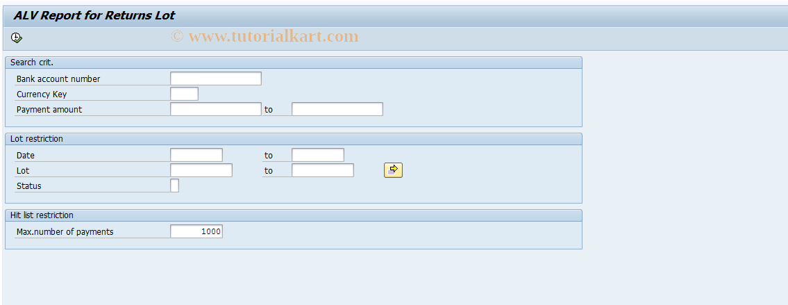 SAP TCode FP09ALV - Returns Lot Overview