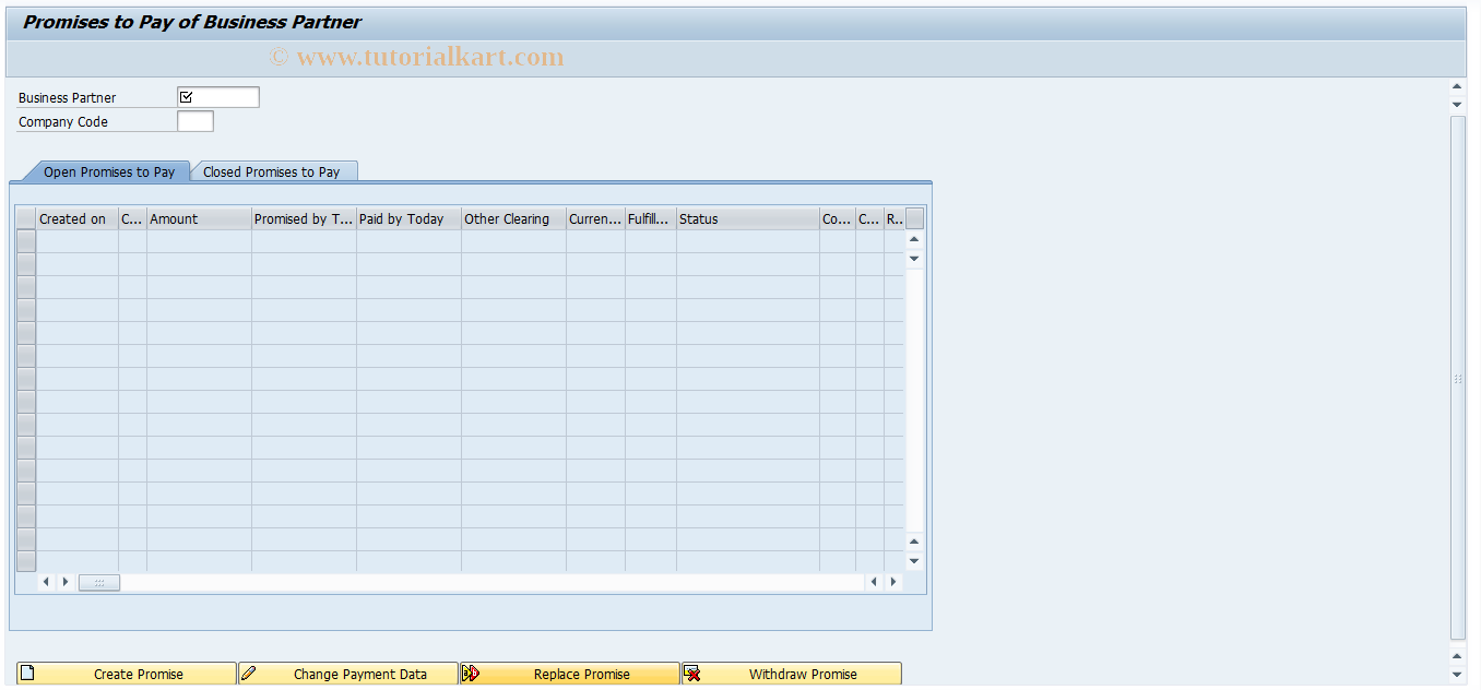 SAP TCode FP2P1 - Process Promise to Pay