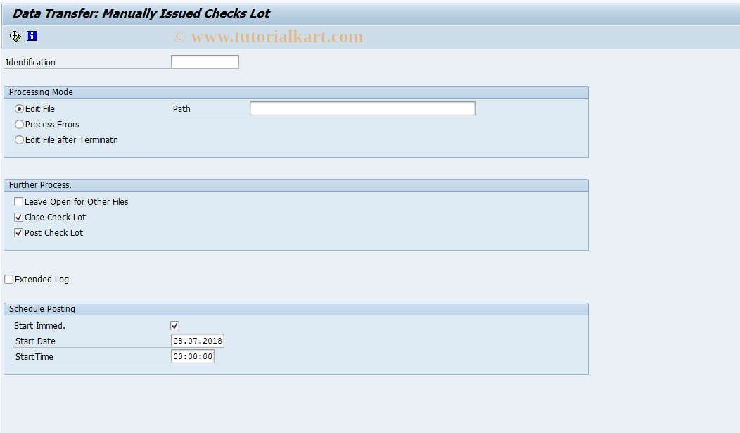 SAP TCode FP51 - Data Transfer: Man. Outgoing Checks