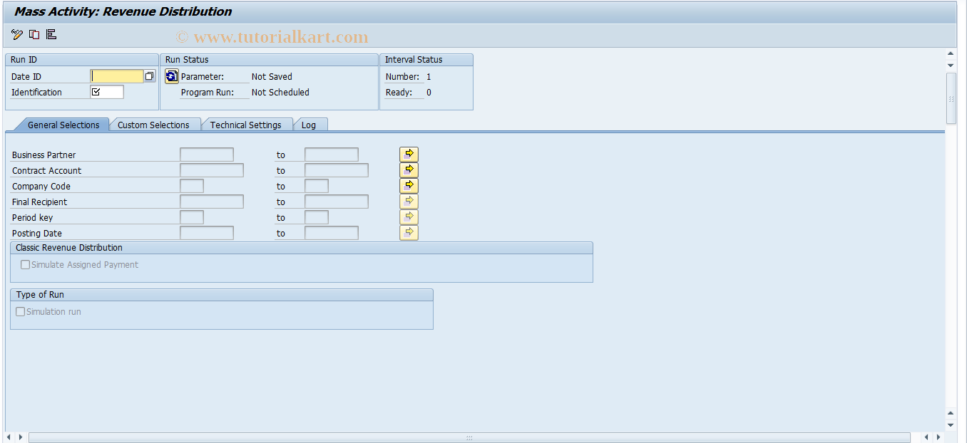 SAP TCode FP60M - Mass Activity: Revenue Distribution