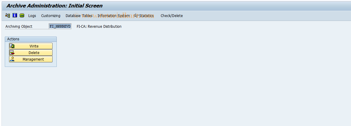 SAP TCode FPAR03 - FI-CA: Revenue Distribution Archivg
