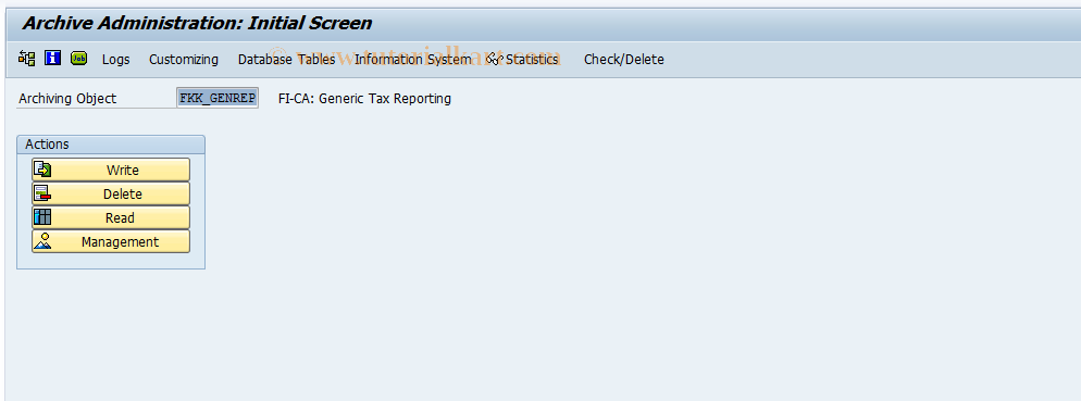 SAP TCode FPAR04 - FI-CA: Gen. Tax Reporting Archiving