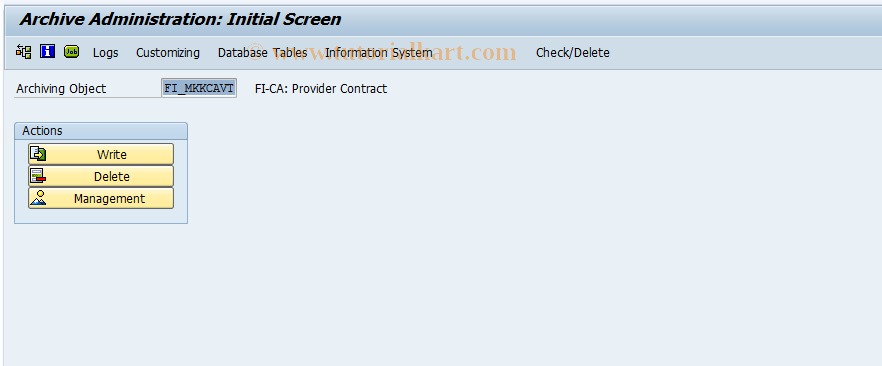 SAP TCode FPARCAVT1 - FI-CA: Archiving Provider Contract