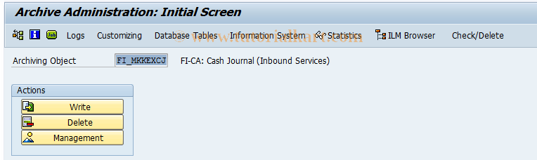 SAP TCode FPAREXCJ1 - Archiving Cash Journal (Inb. Serv.)