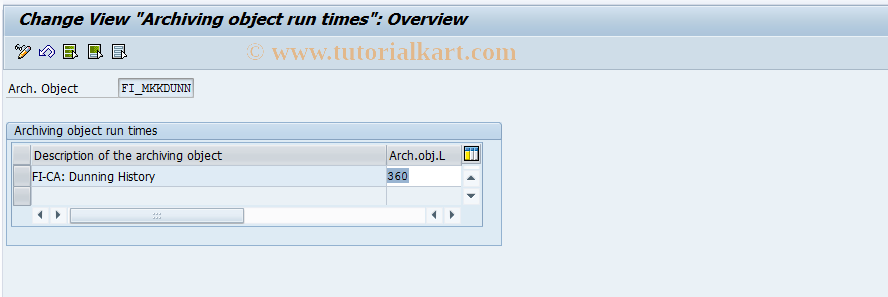 SAP TCode FPARM0 - FI-CA: Dunning History Resid. Time