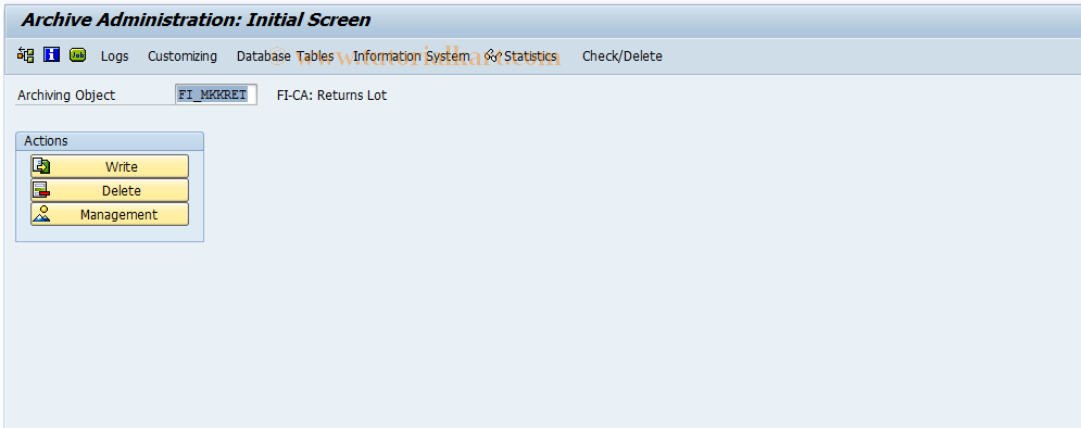 SAP TCode FPARR1 - FI-CA: Returns Archiving