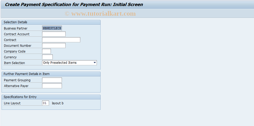 SAP TCode FPAY1A - Create Payment Specification