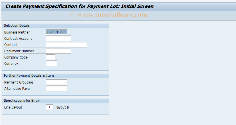 SAP TCode FPAY1B - Create Payment Specification