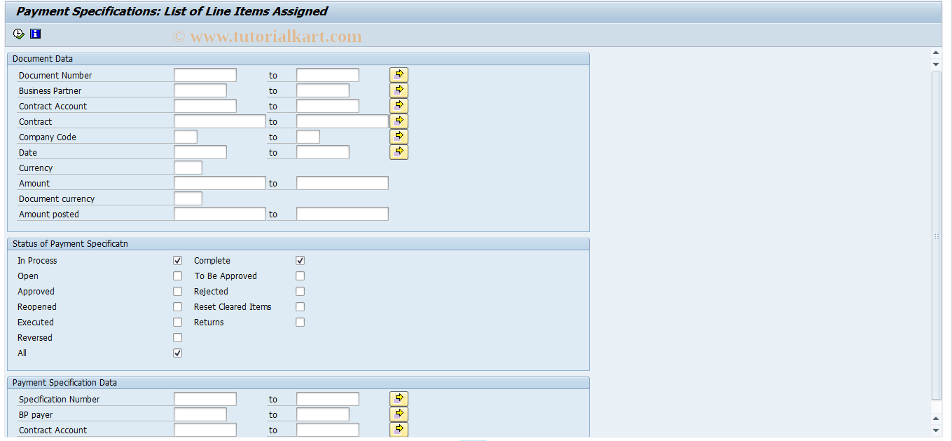 SAP TCode FPAYR03 - Payment Specifications: Items