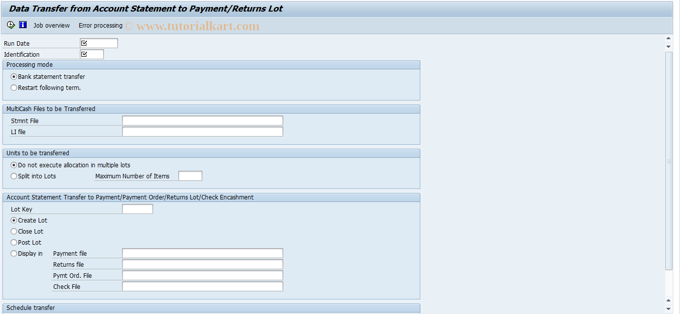 SAP TCode FPB17 - Transfer MultiCash File (FI-CA)