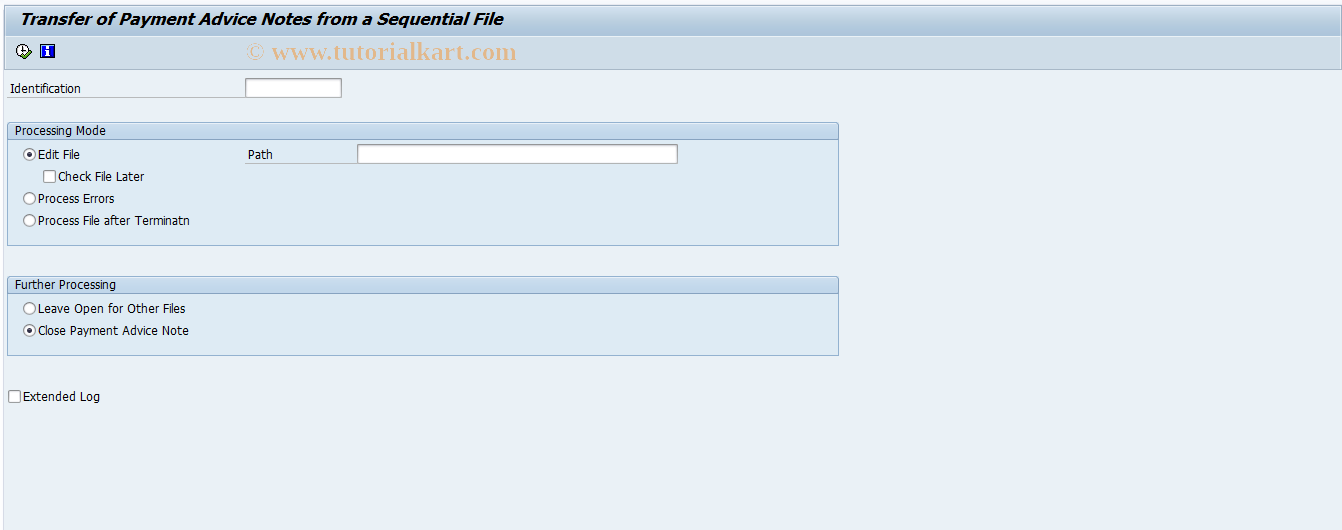 SAP TCode FPB20 - Payment Advice Note Transfer