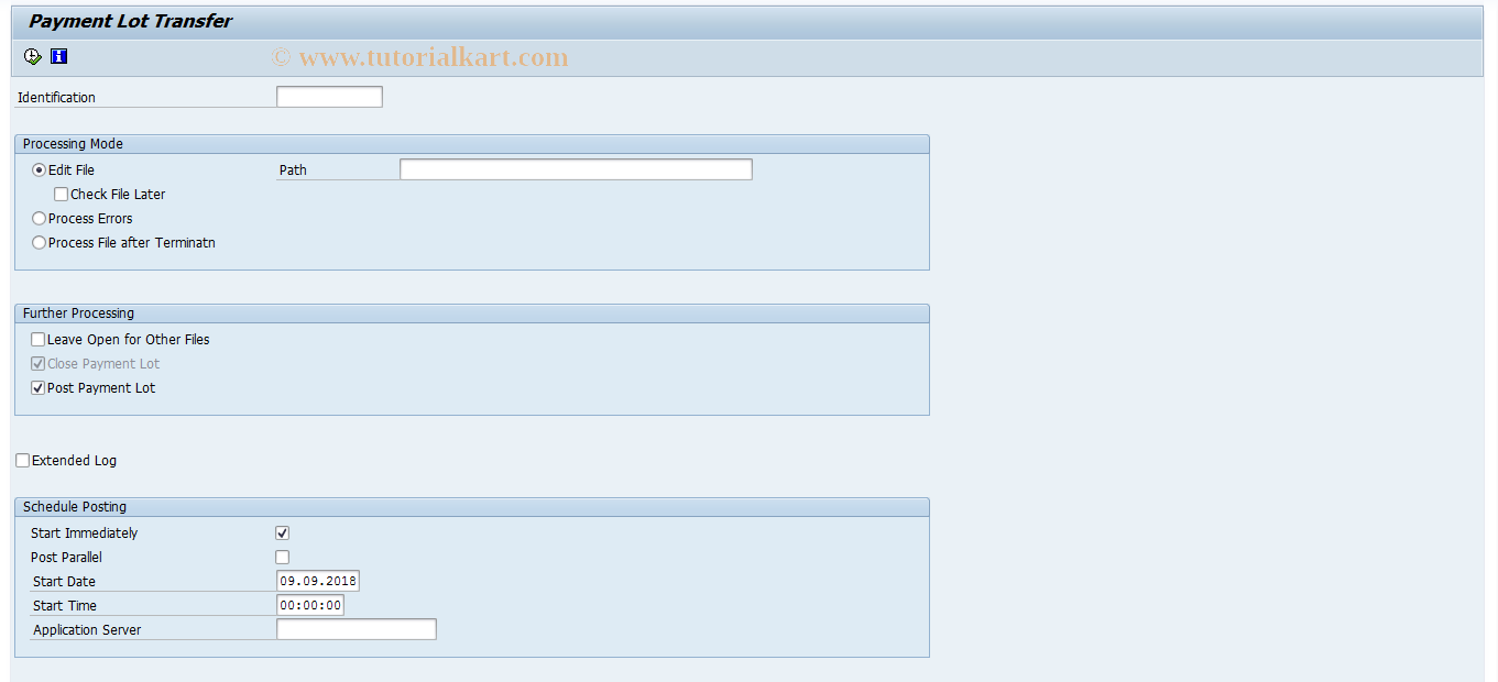 SAP TCode FPB3 - Payment lot transfer