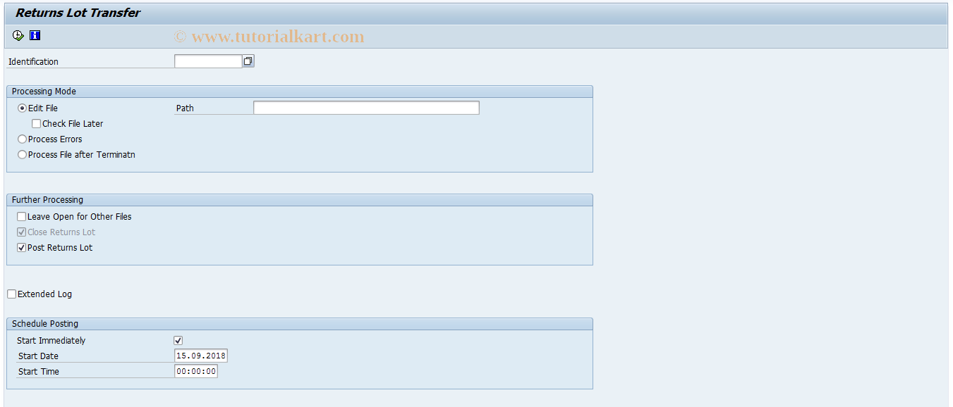 SAP TCode FPB5 - Returns Lot Transfer