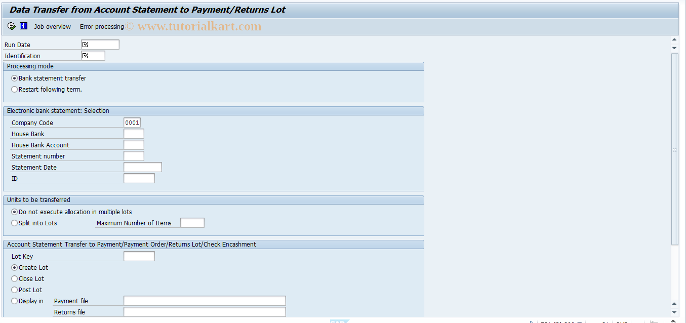 SAP TCode FPB7 - Transfer from Elect. Account Statement
