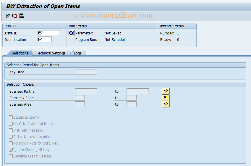 SAP TCode FPBW - BW Extraction of Open Items