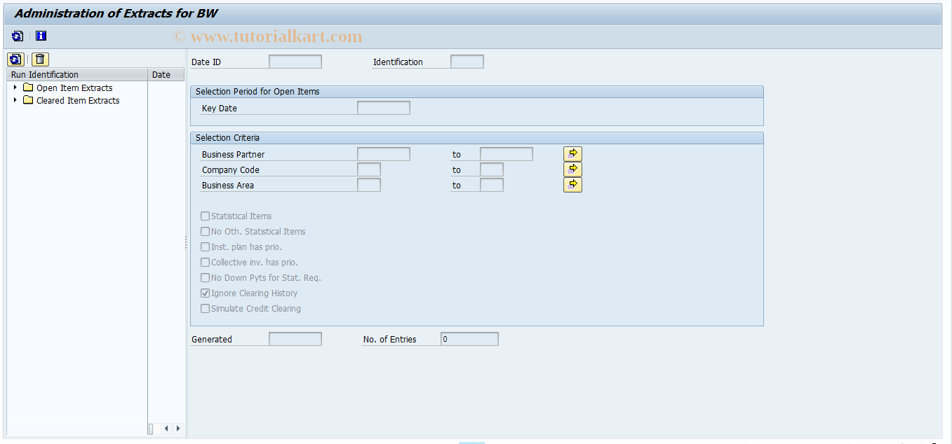 SAP TCode FPBWS - OI Selection for Extraction - Admin.