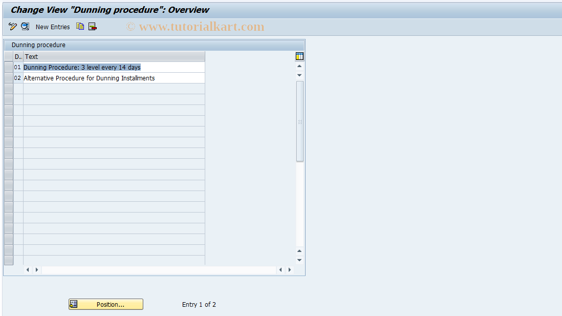 SAP TCode FPC1 - FI-CA Dunning - Customer Dunn. Procedure