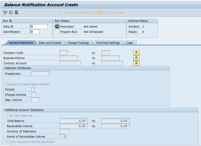 SAP TCode FPCC0026 - Balance Notification Account Creatn