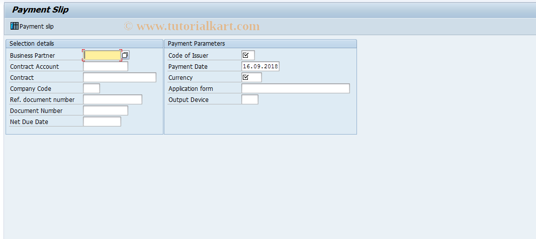 SAP TCode FPCD_PREP - selection items before cash journal