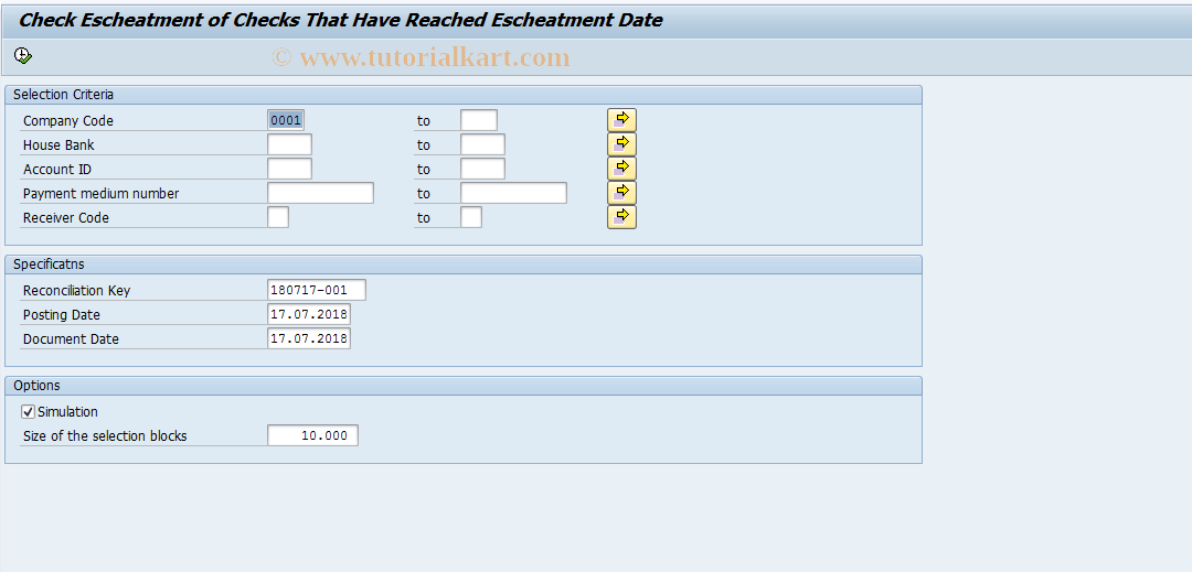 SAP TCode FPCHESCH_ESCH - Execute Check Escheatment