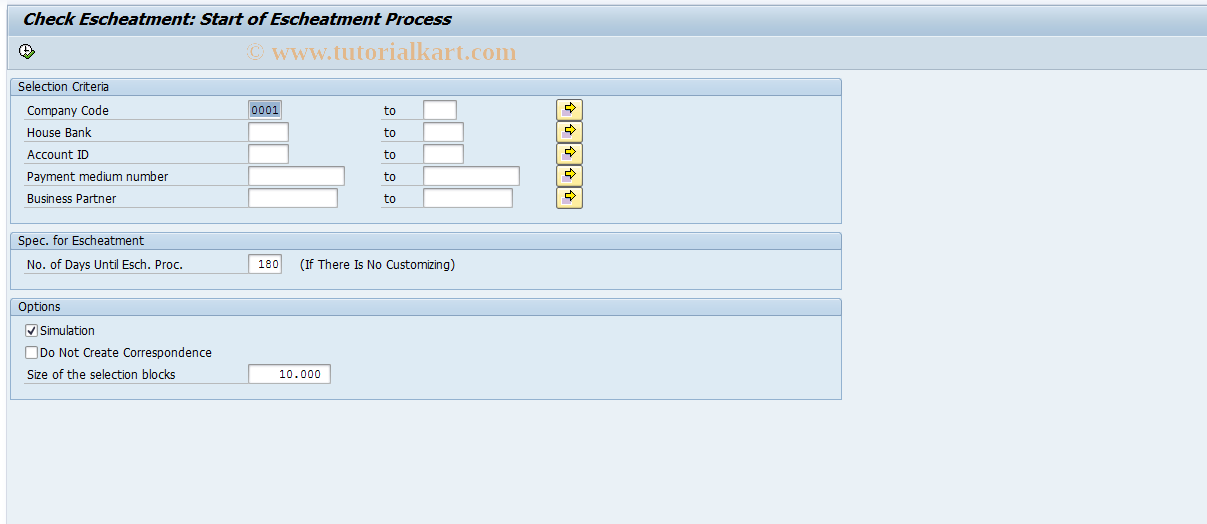 SAP TCode FPCHESCH_START - Start Check Escheatment Process