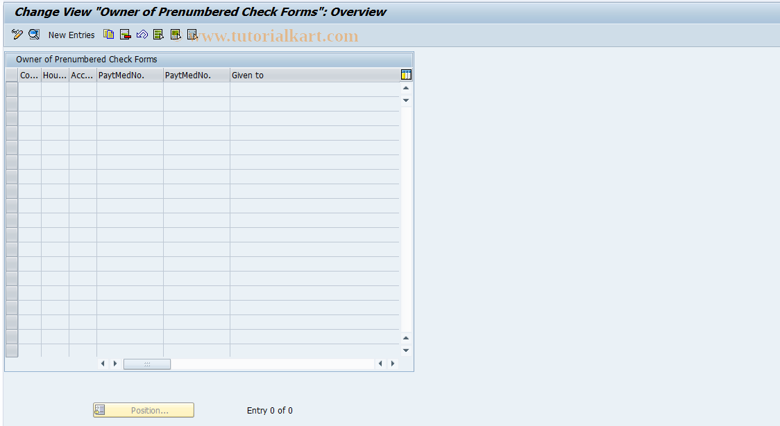 SAP TCode FPCHO - Maintain Owner of Check Forms