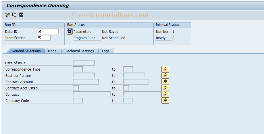 SAP TCode FPCODU - Correspondence Dunning