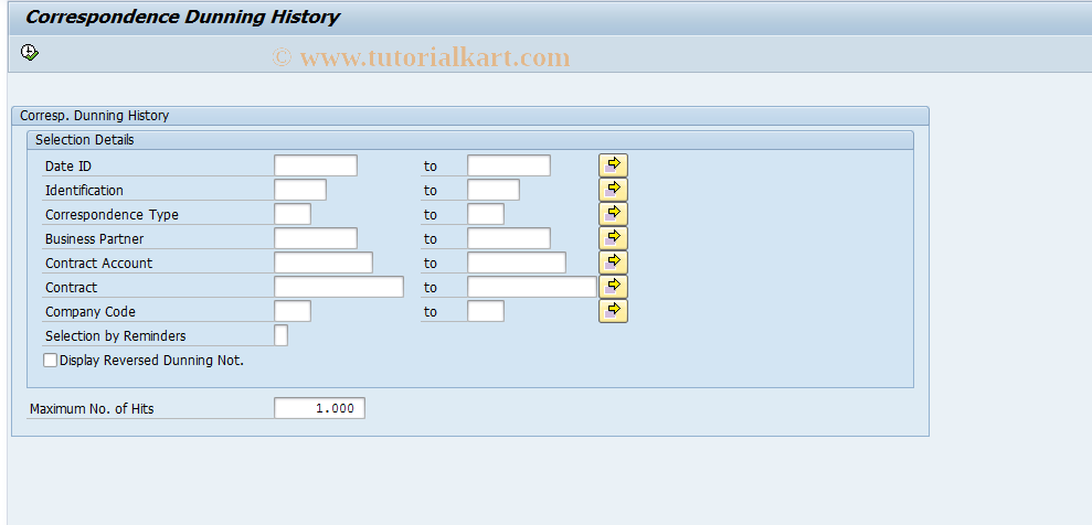 SAP TCode FPCODUH - Correspondence Dunning History