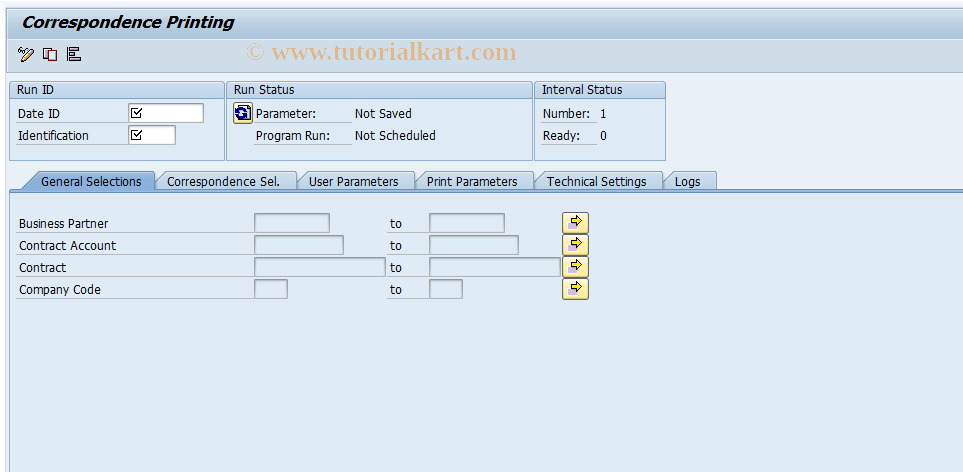 SAP TCode FPCOPARA - Correspondence Printing