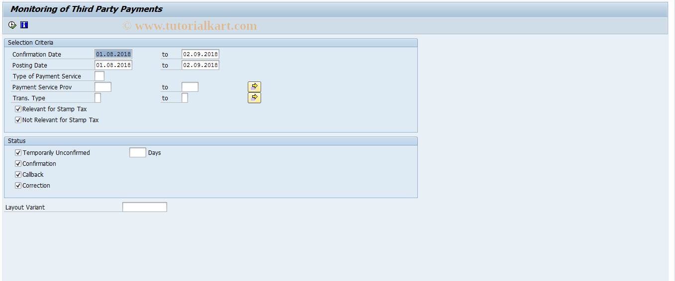 SAP TCode FPCVS_EXAM - Monitoring of Third Party Payments