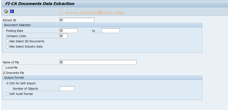 SAP TCode FPDE_EXP - Document Extracts - Export