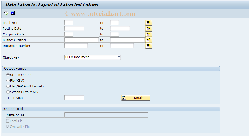 SAP TCode FPDE_EXTR - Document Extracts - Export Extr. Docs