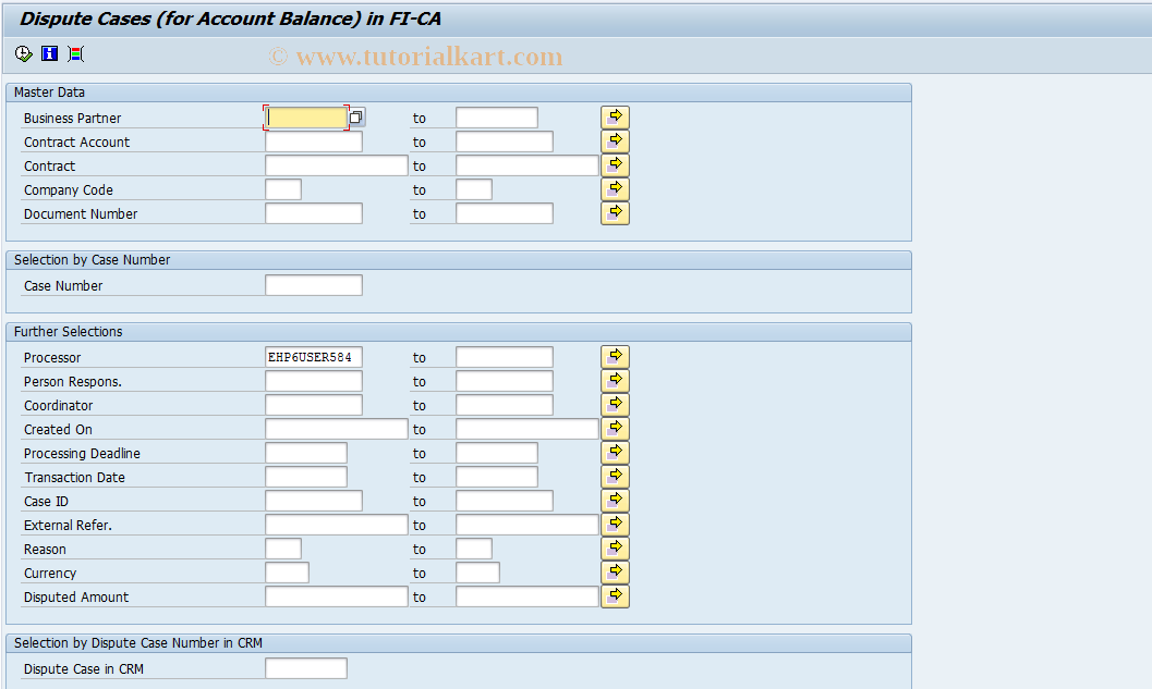 SAP TCode FPDM00 - Display Dispute Cases