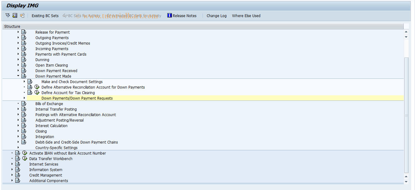 SAP TCode FPDP_CUSTOMIZING - Down Payments