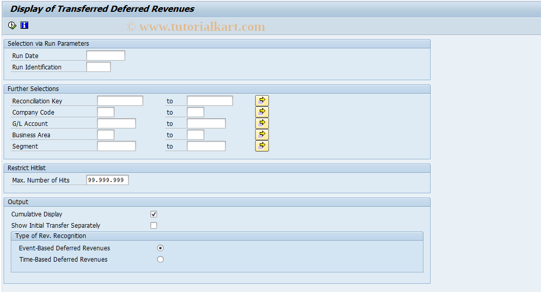 SAP TCode FPDR_DISPLAY - Display of Deferred Revenues