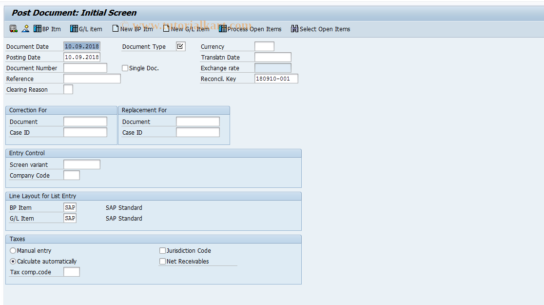 SAP TCode FPE1 - Post Document