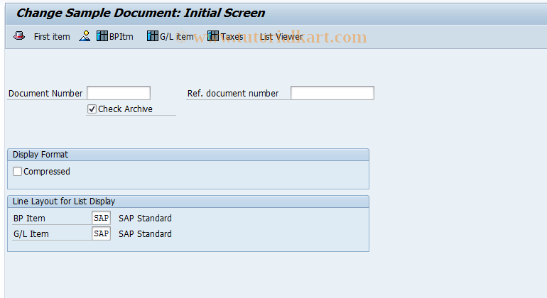 SAP TCode FPE2S - Change Sample Document