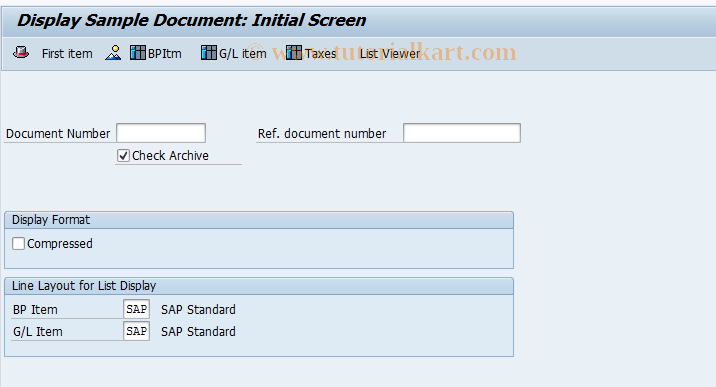 SAP TCode FPE3S - Display Sample Document