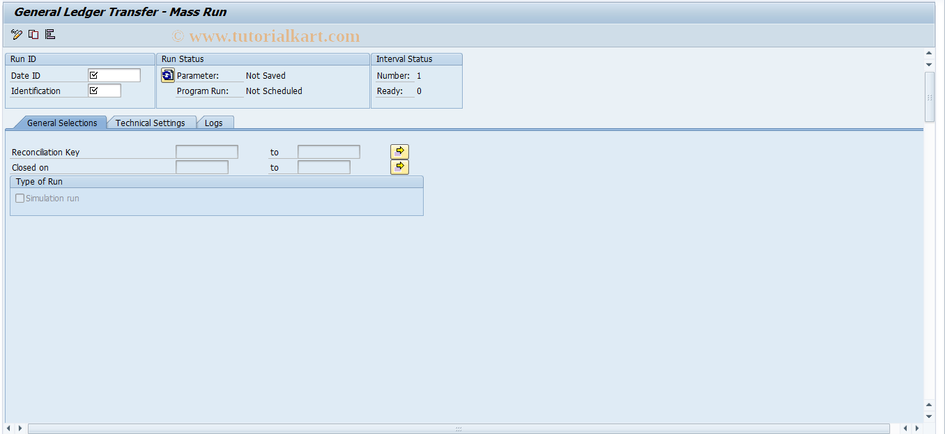 SAP TCode FPG1M - General Ledger Transfer - Mass Run