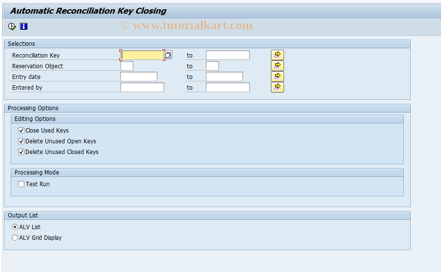 SAP TCode FPG4 - Close Reconcil. Keys Automatically