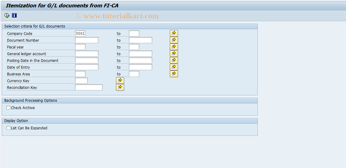 SAP TCode FPG5 - FI-CA Documents to FI-GL Docs