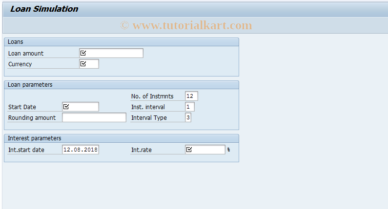 SAP TCode FPI5 - Loan Calculation: Test Transaction