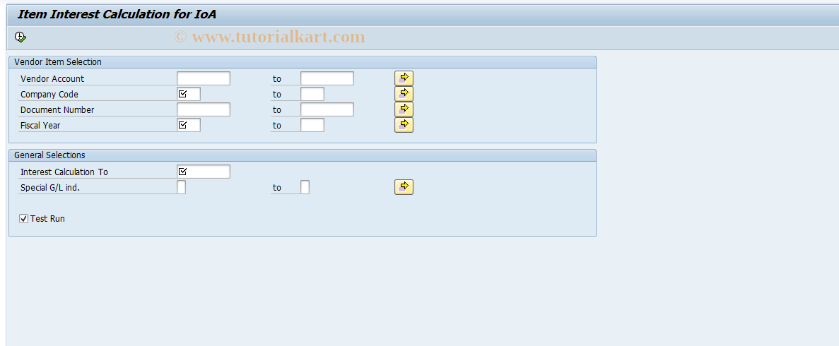 SAP TCode FPIA_FINTAP - Item Interest Calculation Vendors