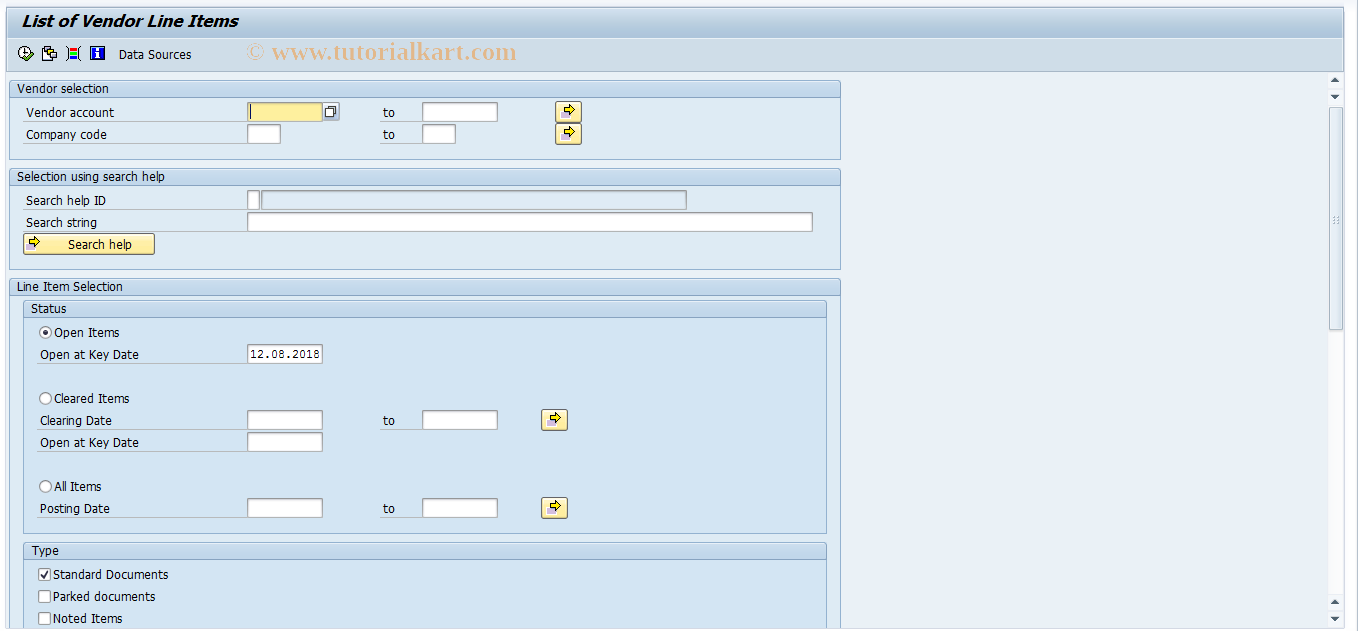 SAP TCode FPIA_KEPL00 - List of vendor line items