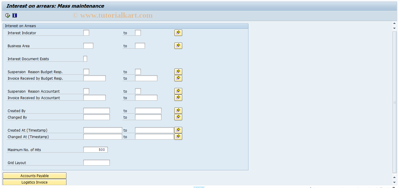 SAP TCode FPIA_MASS_UPD - Penalty Interest Mass Changes