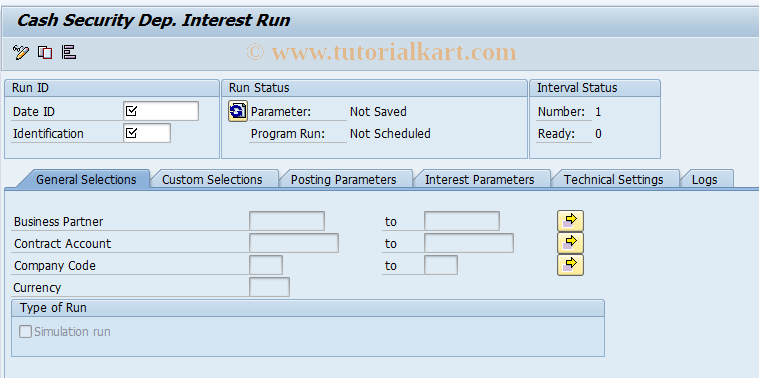 SAP TCode FPINTM2 - Cash Security Department Interest Run