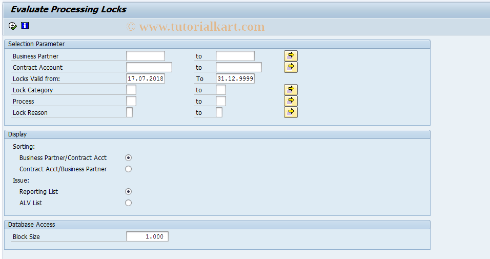 SAP TCode FPLKA - Evaluate Processing Locks