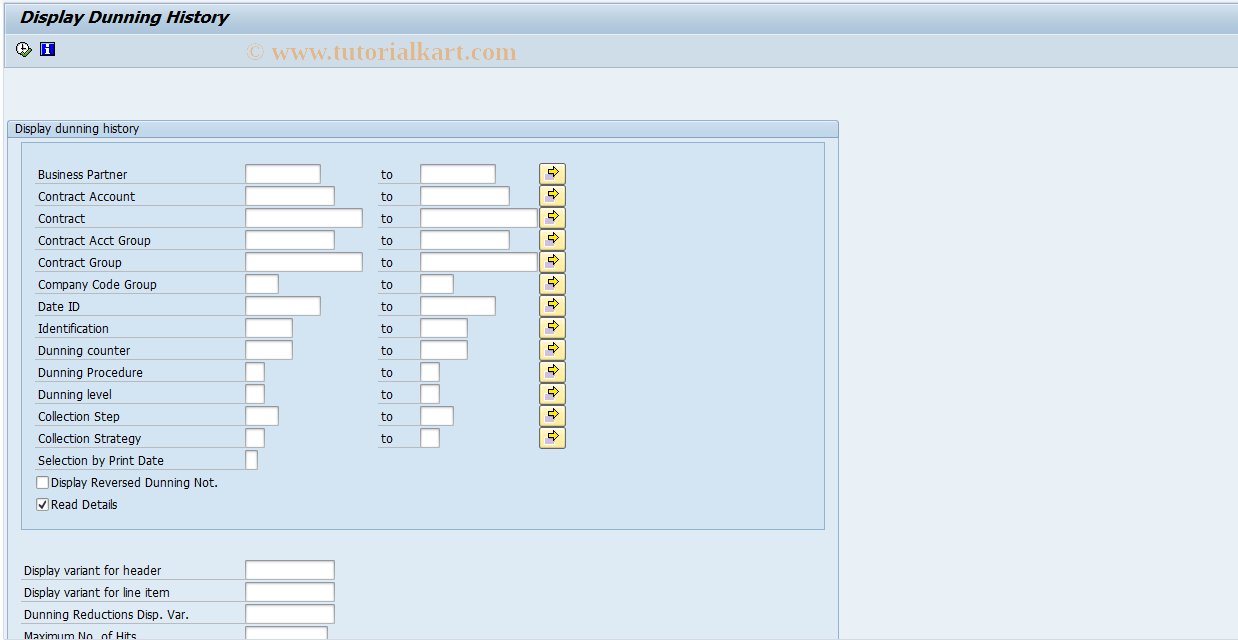 SAP TCode FPM3 - Display Dunning History